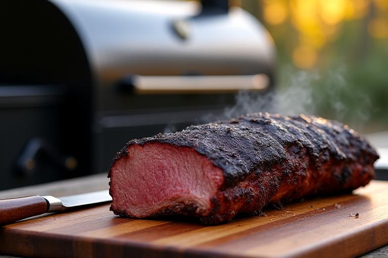 Barbecue smoker with perfectly smoked brisket