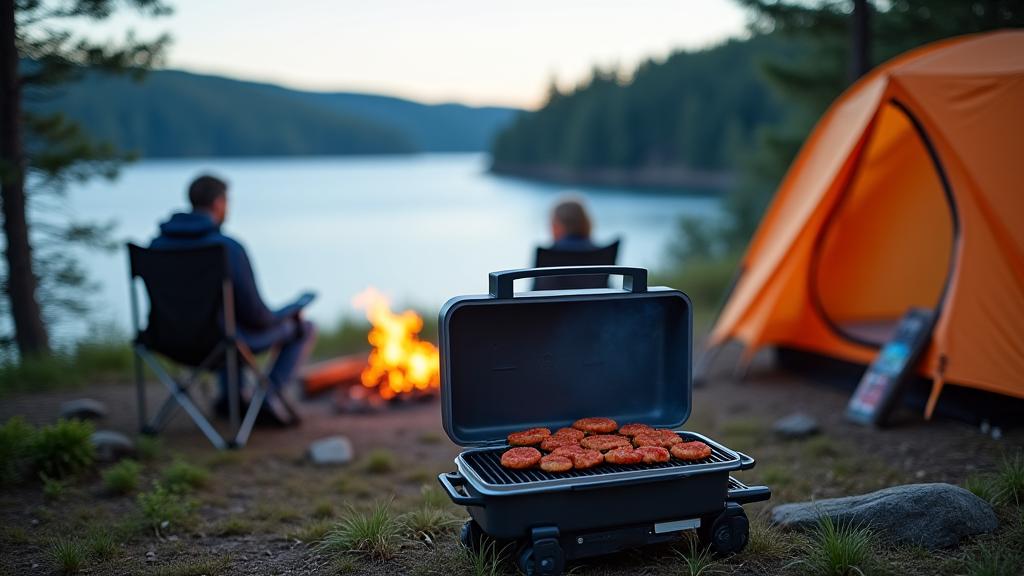 Portable grill at Nova Scotia campsite